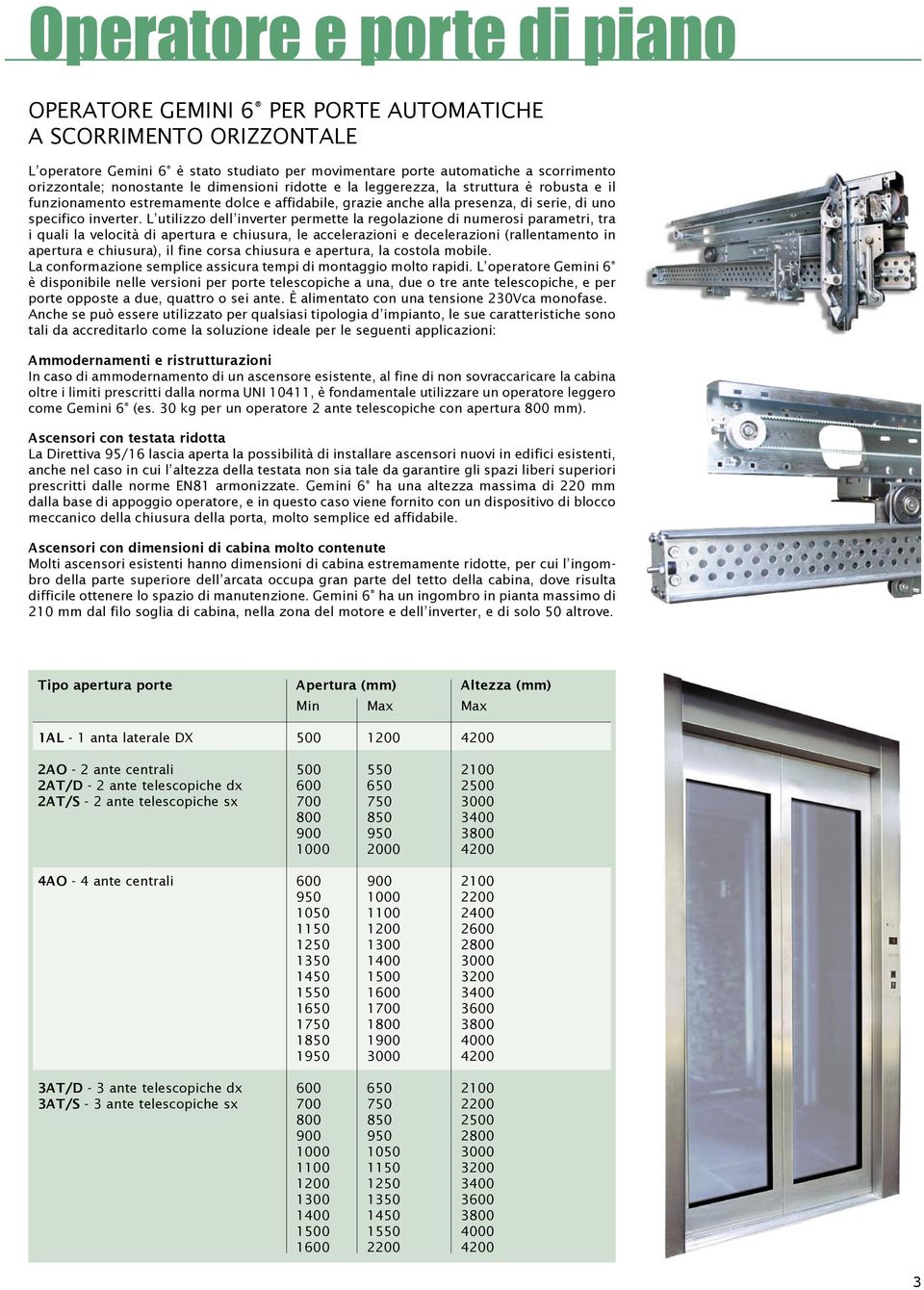 L utilizzo dell inverter permette la regolazione di numerosi parametri, tra i quali la velocità di apertura e chiusura, le accelerazioni e decelerazioni (rallentamento in apertura e chiusura), il