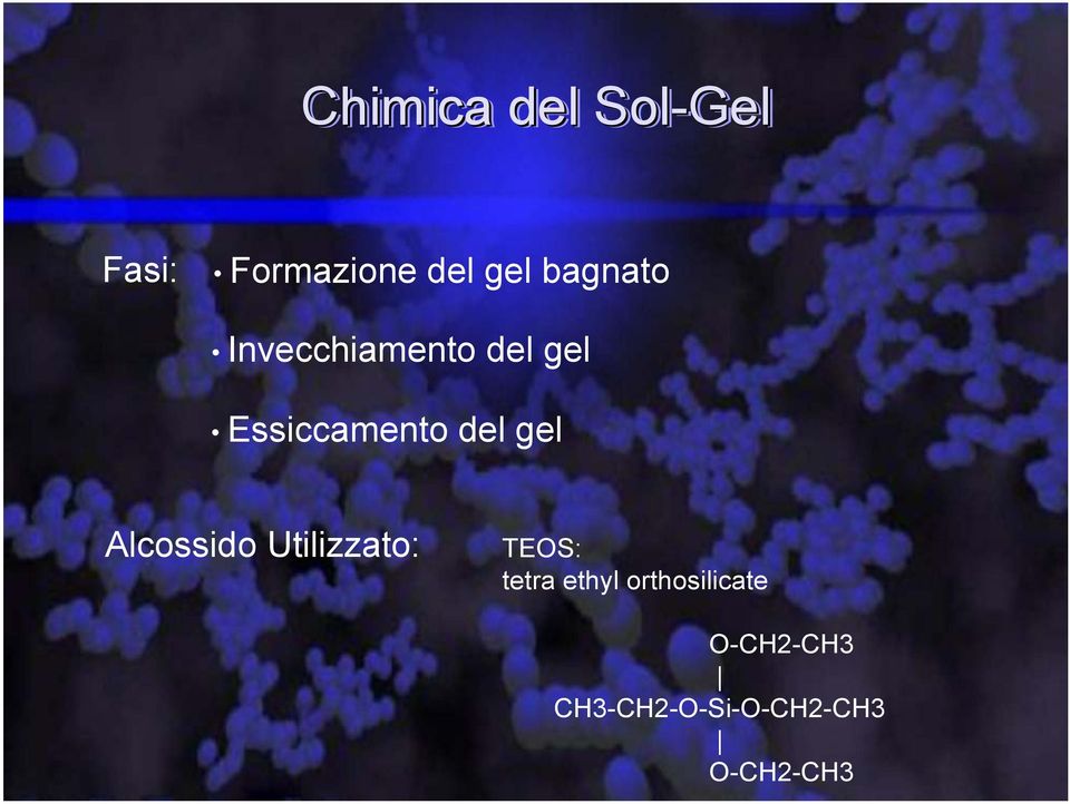 gel Alcossido Utilizzato: TEOS: tetra ethyl