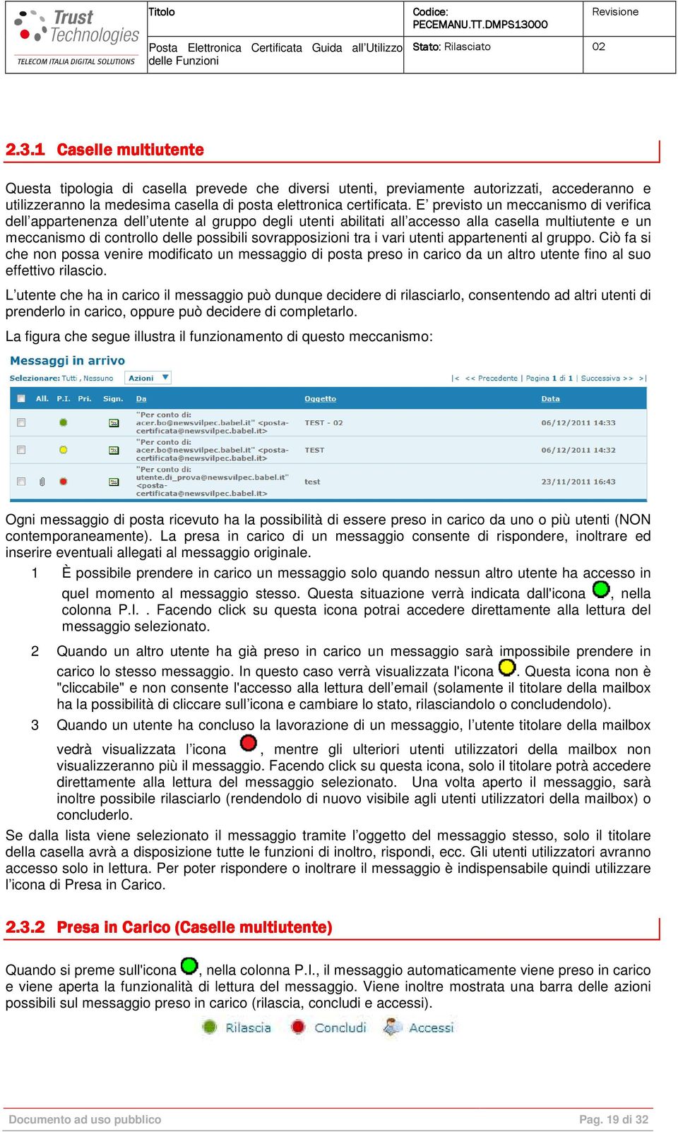 tra i vari utenti appartenenti al gruppo. Ciò fa si che non possa venire modificato un messaggio di posta preso in carico da un altro utente fino al suo effettivo rilascio.