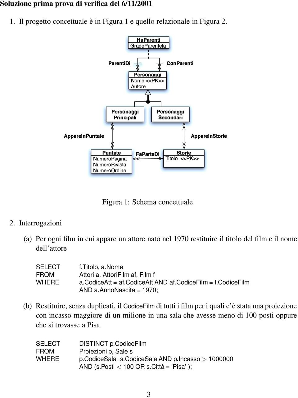 concettuale 2. Interrogazioni (a) Per ogni film in cui appare un attore nato nel 1970 restituire il titolo del film e il nome dell attore f.titolo, a.nome Attori a, AttoriFilm af, Film f a.