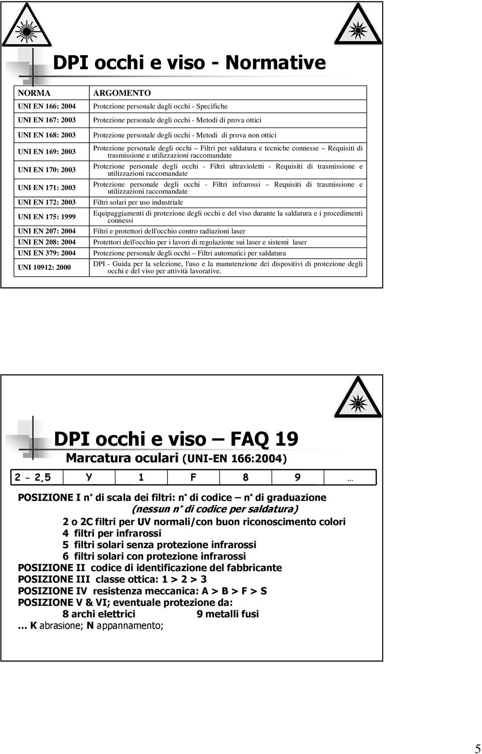 Protezione personale degli occhi Filtri per saldatura e tecniche connesse Requisiti di trasmissione e utilizzazioni raccomandate Protezione personale degli occhi - Filtri ultravioletti - Requisiti di