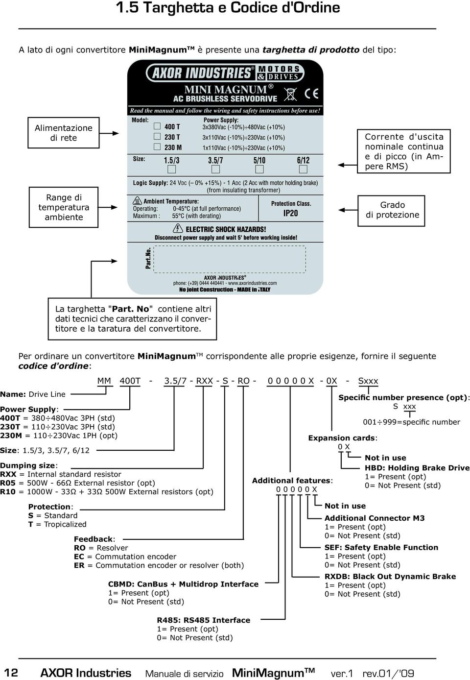 Per ordinare un convertitore MiniMagnum TM corrispondente alle proprie esigenze, fornire il seguente codice d'ordine: MM 00T -.