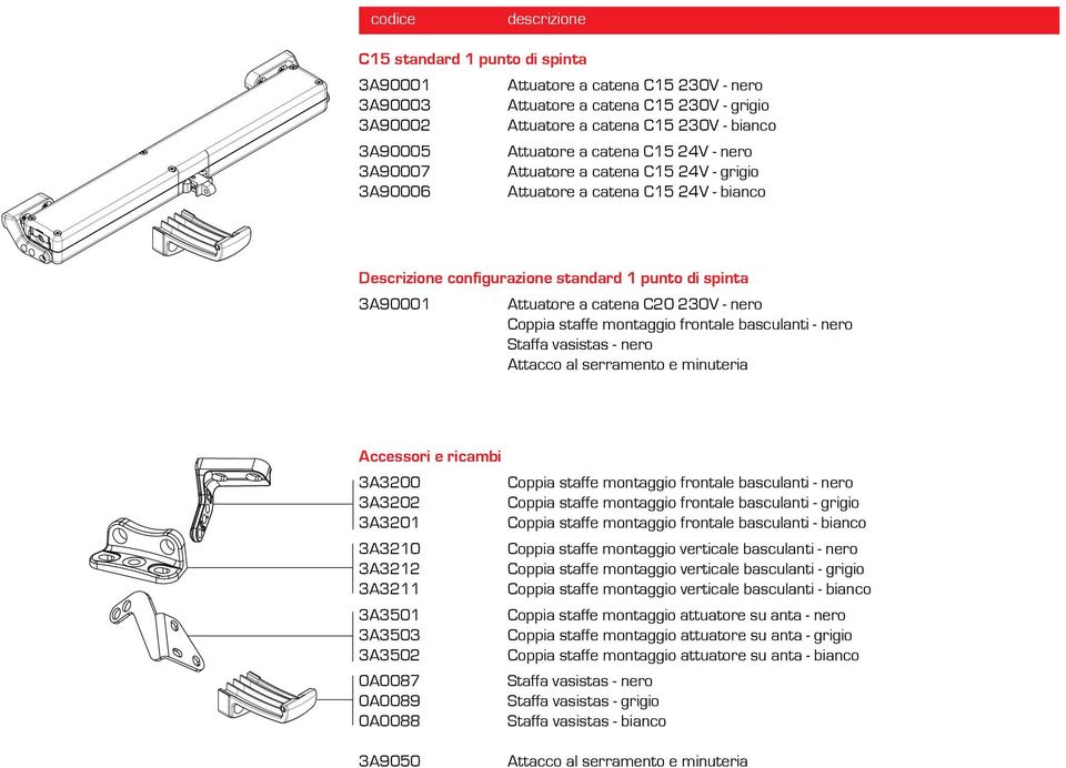 catena C20 230V - nero Coppia staffe montaggio frontale basculanti - nero Staffa vastas - nero Attacco al serramento e minuteria Accessori e ricambi 3A3200 Coppia staffe montaggio frontale basculanti