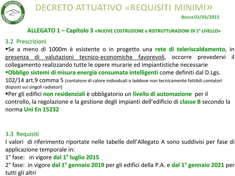 tutte le opere murarie ed impiantistiche necessarie Obbligo sistemi di misura energia consumata intelligenti come definiti dal D.Lgs. 102/14 art.