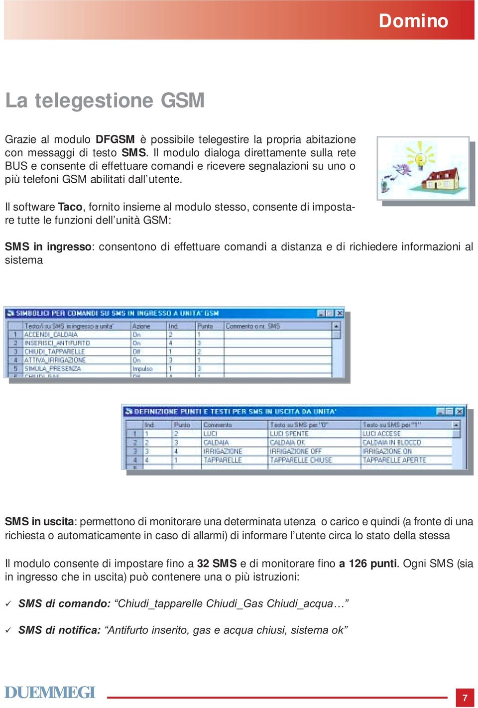 Il software Taco, fornito insieme al modulo stesso, consente di impostare tutte le funzioni dell unità GSM: SMS in ingresso: consentono di effettuare comandi a distanza e di richiedere informazioni