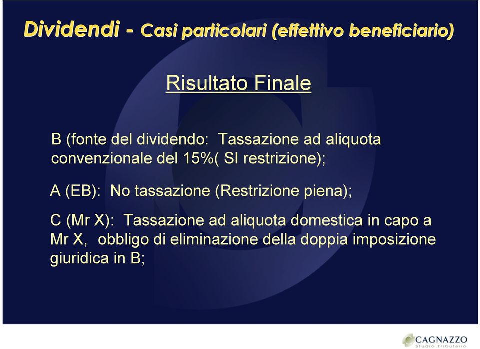 (EB): No tassazione (Restrizione piena); C (Mr X): Tassazione ad aliquota