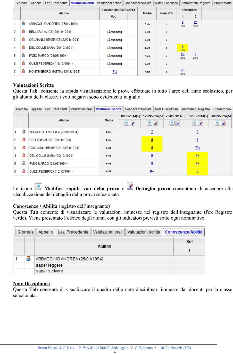 Dettaglio prova consentono di accedere alla Conoscenze / Abilità (registro dell insegnante) Questa Tab consente di visualizzare le valutazioni immesse nel registro dell insegnante