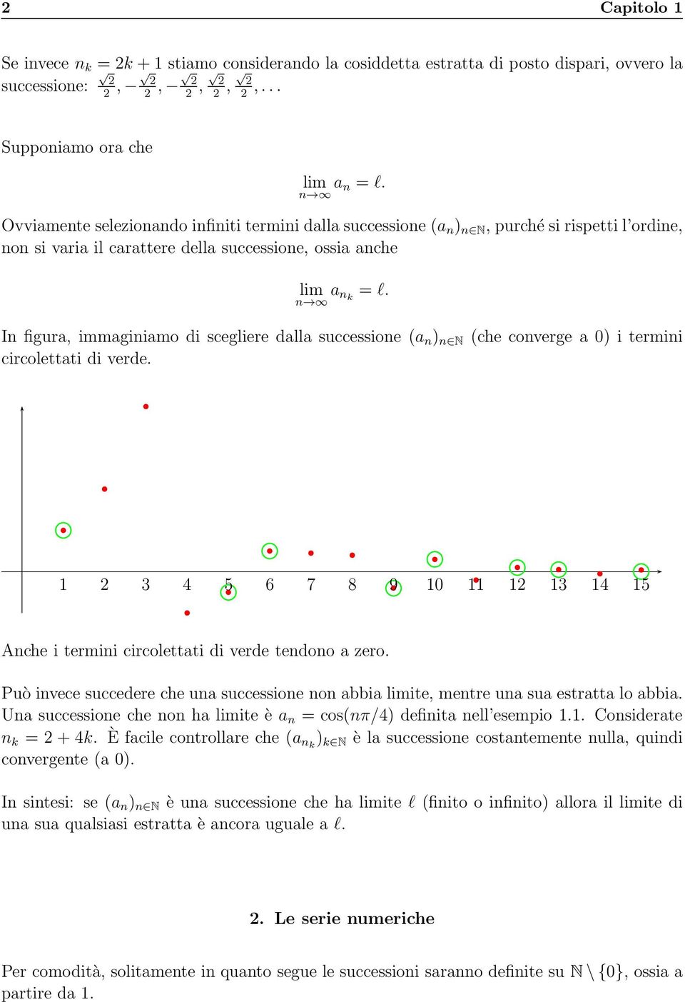 In figura, immaginiamo di scegliere dalla successione (a n ) n N (che converge a 0) i termini circolettati di verde. 2 3 4 5 6 7 8 9 0 2 3 4 5 Anche i termini circolettati di verde tendono a zero.