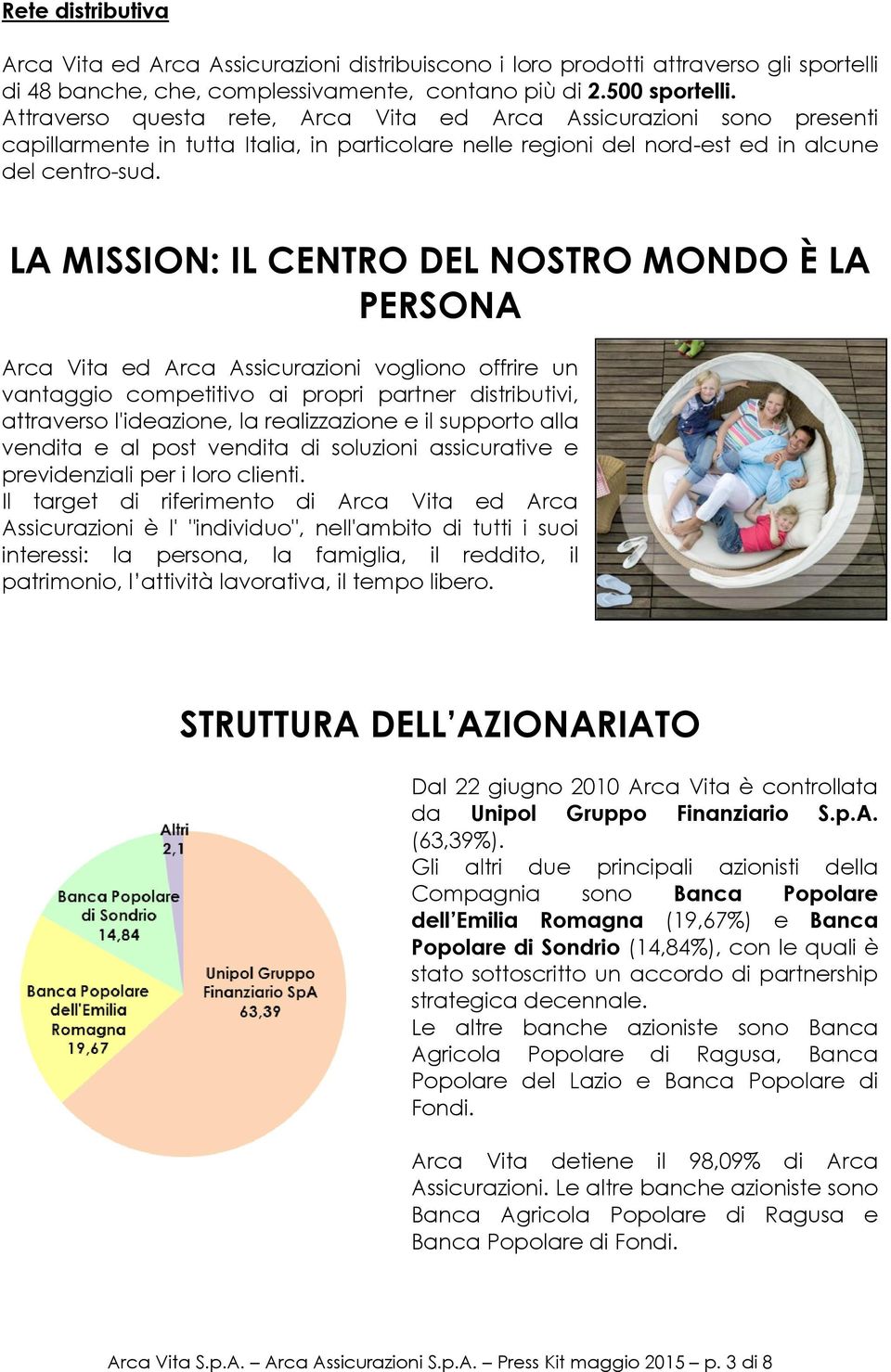 LA MISSION: IL CENTRO DEL NOSTRO MONDO È LA PERSONA Arca Vita ed Arca Assicurazioni vogliono offrire un vantaggio competitivo ai propri partner distributivi, attraverso l'ideazione, la realizzazione