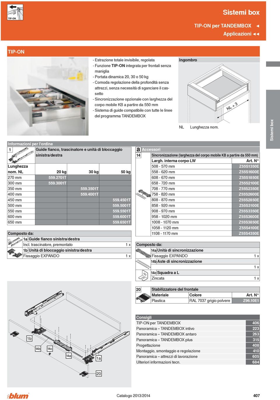 trascinatore, premontato 1b Unità di bloccaggio sinistra/destra Fissaggio EXPANDO 14 50 kg 559.4501T 559.5001T 559.5501T 559.6001T 559.