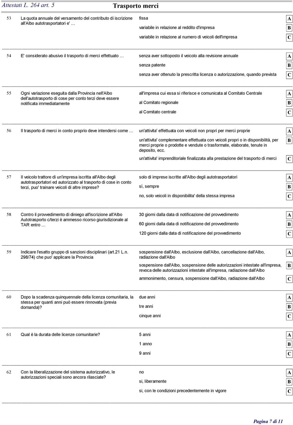 dell'impresa 54 E' considerato abusivo il trasporto di merci effettuato senza aver sottoposto il veicolo alla revisione annuale senza patente senza aver ottenuto la prescritta licenza o