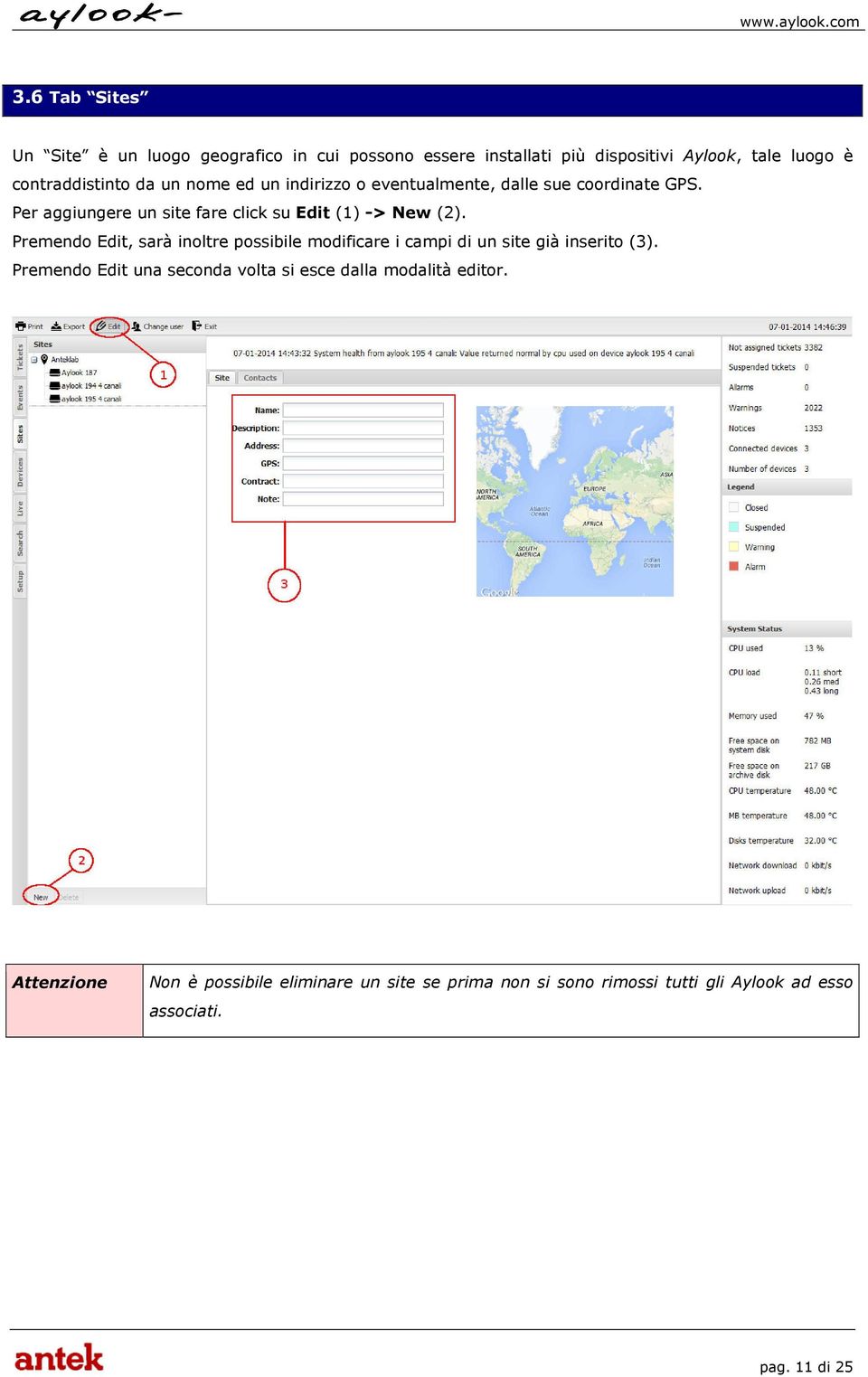 Premendo Edit, sarà inoltre possibile modificare i campi di un site già inserito (3).