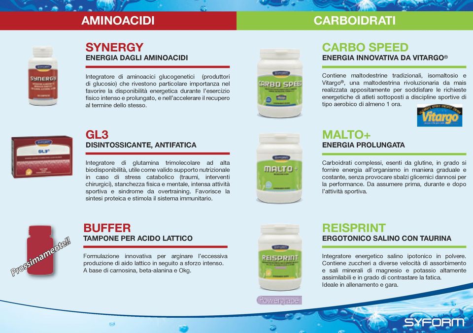 CARBOIDRATI CARBO SPEED ENERGIA INNOVATIVA DA VITARGO Contiene maltodestrine tradizionali, isomaltosio e Vitargo, una maltodestrina rivoluzionaria da mais realizzata appositamente per soddisfare le