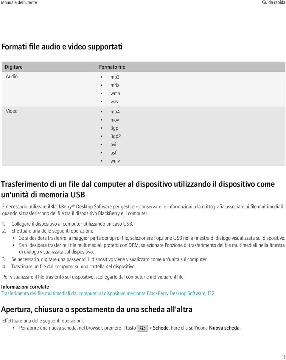 informazioni o la crittografia associate ai file multimediali quando si trasferiscono dei file tra il dispositivo BlackBerry e il computer. 1.