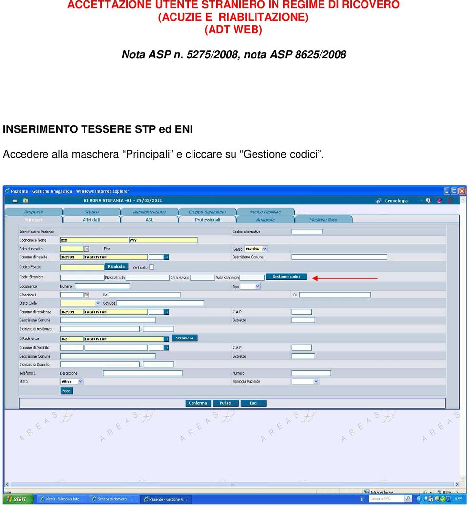 5275/2008, nota ASP 8625/2008 INSERIMENTO TESSERE STP ed