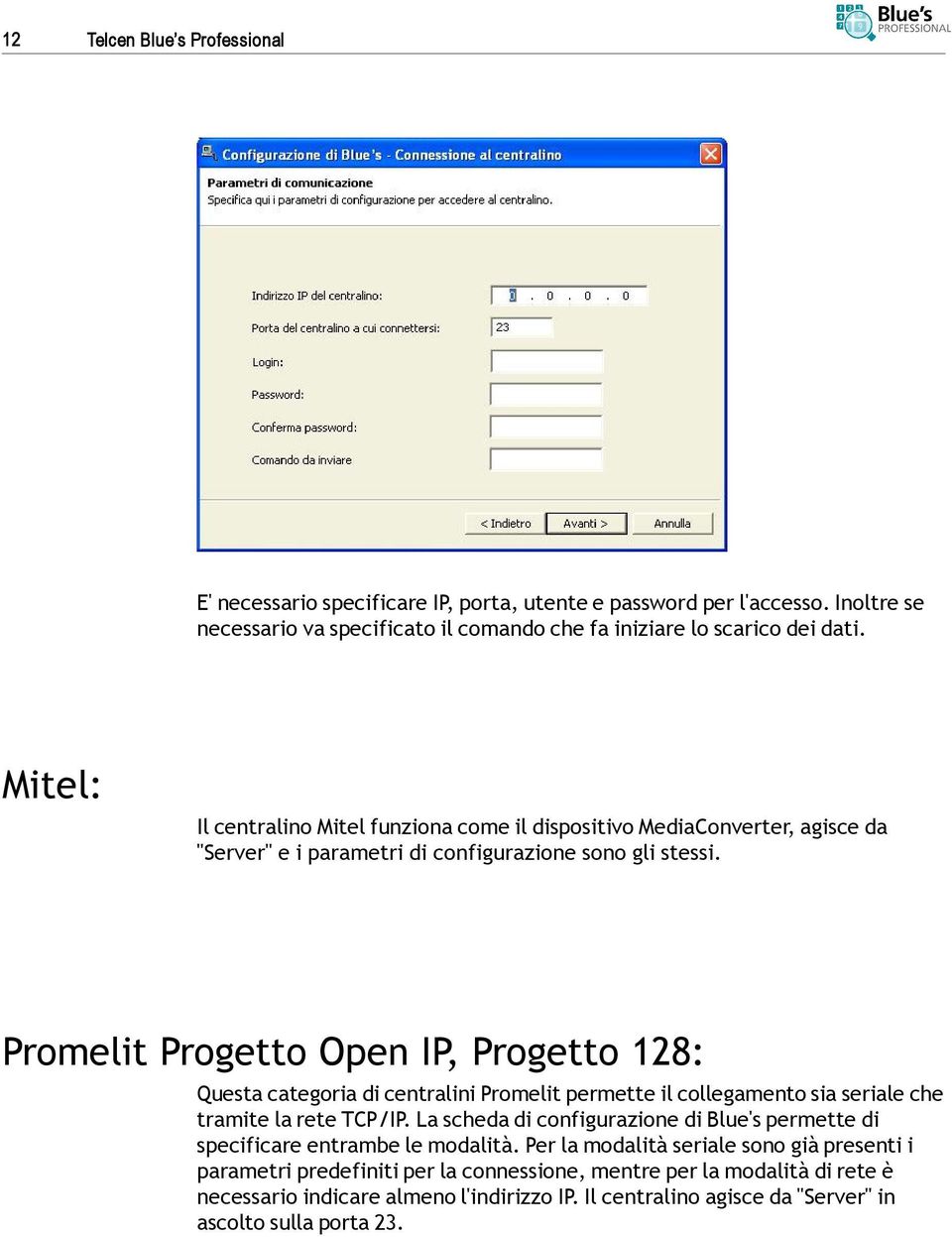 Promelit Progetto Open IP, Progetto 128: Questa categoria di centralini Promelit permette il collegamento sia seriale che tramite la rete TCP/IP.