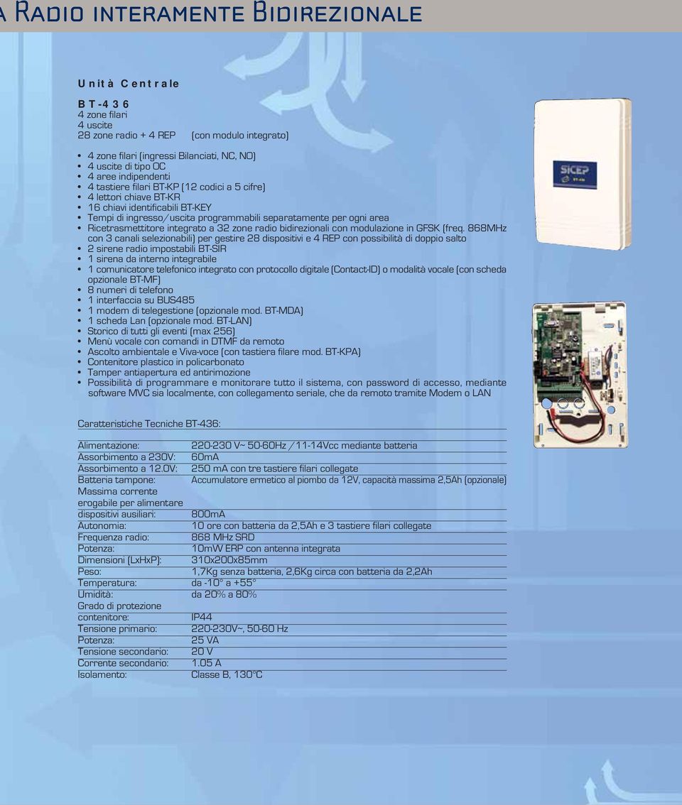 integrato a 32 zone radio bidirezionali con modulazione in GFSK (freq.