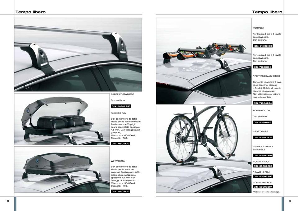 Capacità: l 360. Consente di portare 2 paia di sci (carving, discesa o fondo). Dotato di doppio sistema di sicurezza. Non utilizzabile su vetture con tetto apribile. DIS.