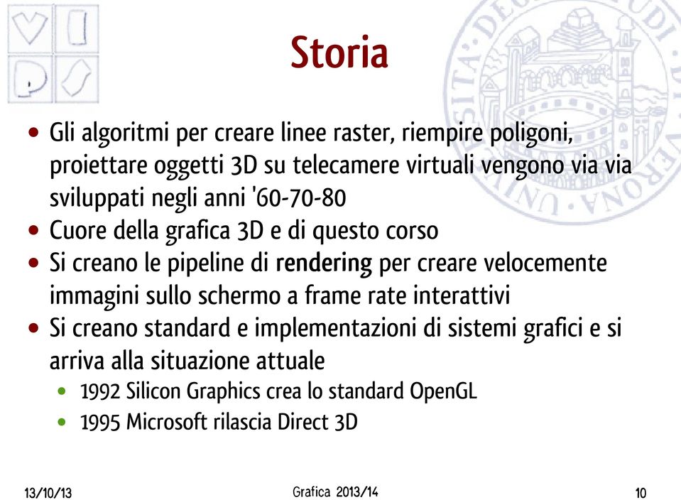 creare velocemente immagini sullo schermo a frame rate interattivi Si creano standard e implementazioni di sistemi