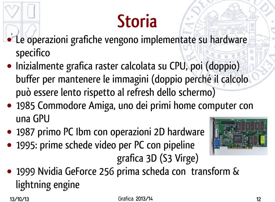 1985 Commodore Amiga, uno dei primi home computer con una GPU 1987 primo PC Ibm con operazioni 2D hardware 1995: prime