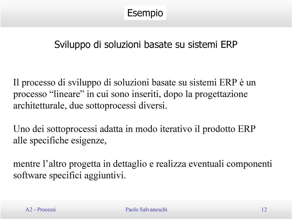 Uno dei sottoprocessi adatta in modo iterativo il prodotto ERP alle specifiche esigenze, mentre l altro