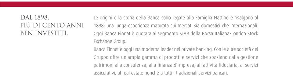 internazionali. Oggi Banca Finnat è quotata al segmento STAR della Borsa Italiana-London Stock Exchange Group.