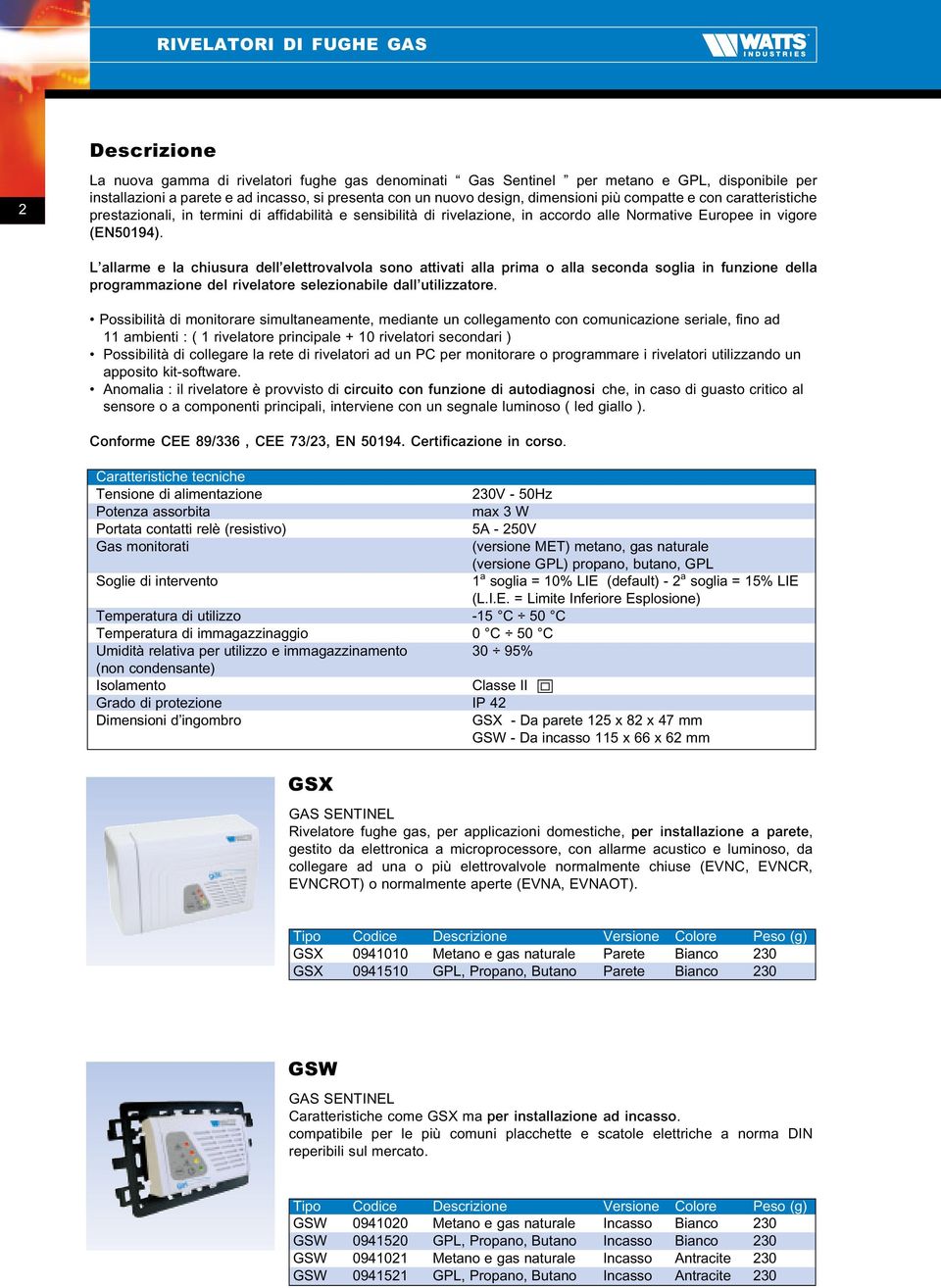 L allarme e la chiusura dell elettrovalvola sono attivati alla prima o alla seconda soglia in funzione della programmazione del rivelatore selezionabile dall utilizzatore.