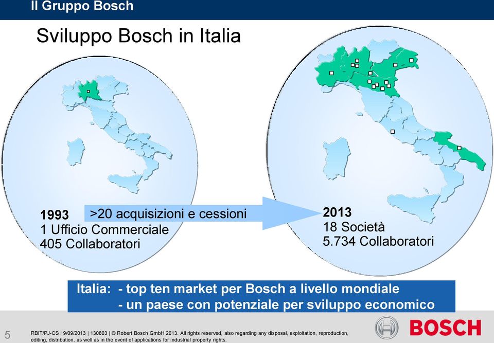 734 Collaboratori Italia: - top ten market per Bosch a livello mondiale - un paese con potenziale per