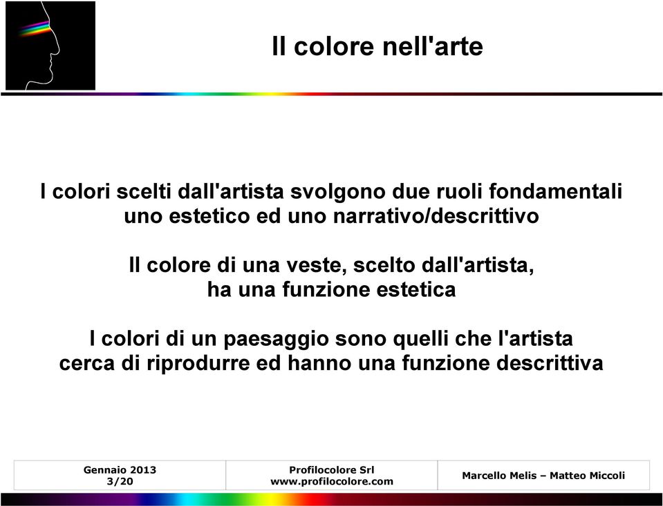 veste, scelto dall'artista, ha una funzione estetica I colori di un