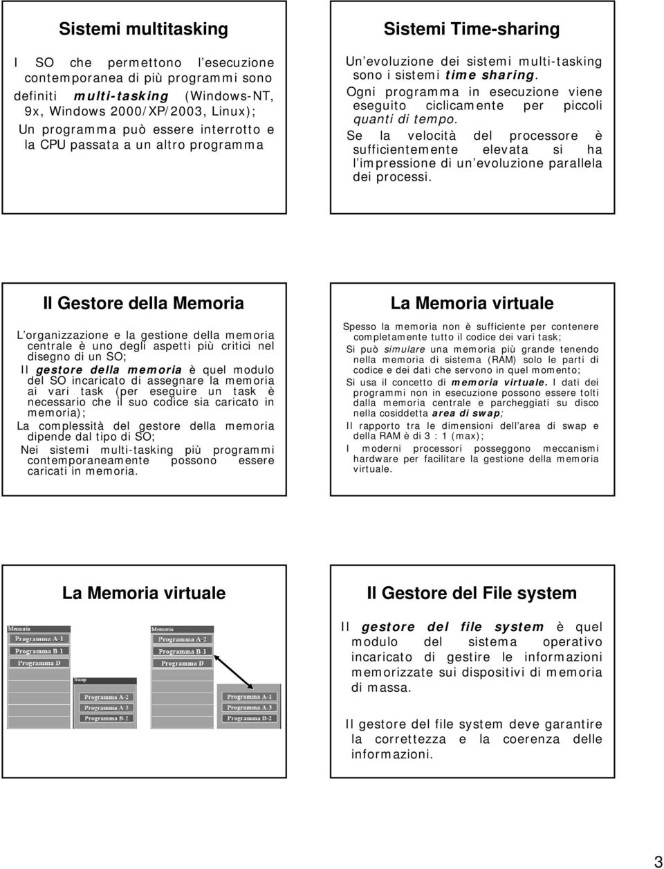 Ogni programma in esecuzione viene eseguito ciclicamente per piccoli quanti di tempo.