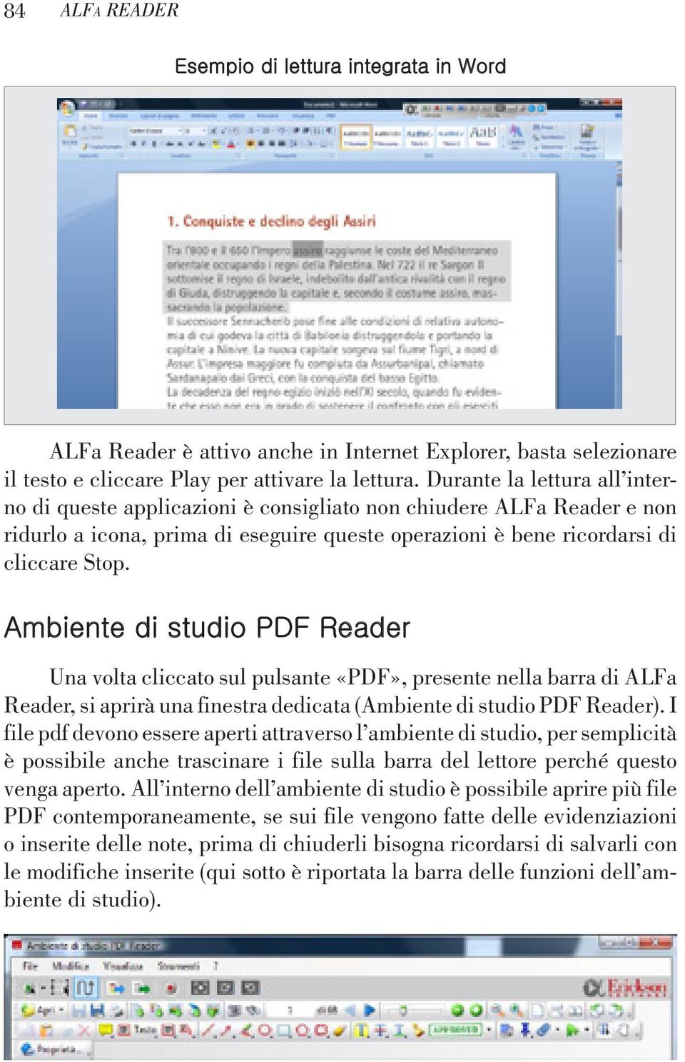 Ambiente di studio PDF Reader Una volta cliccato sul pulsante «PDF», presente nella barra di ALFa Reader, si aprirà una finestra dedicata (Ambiente di studio PDF Reader).