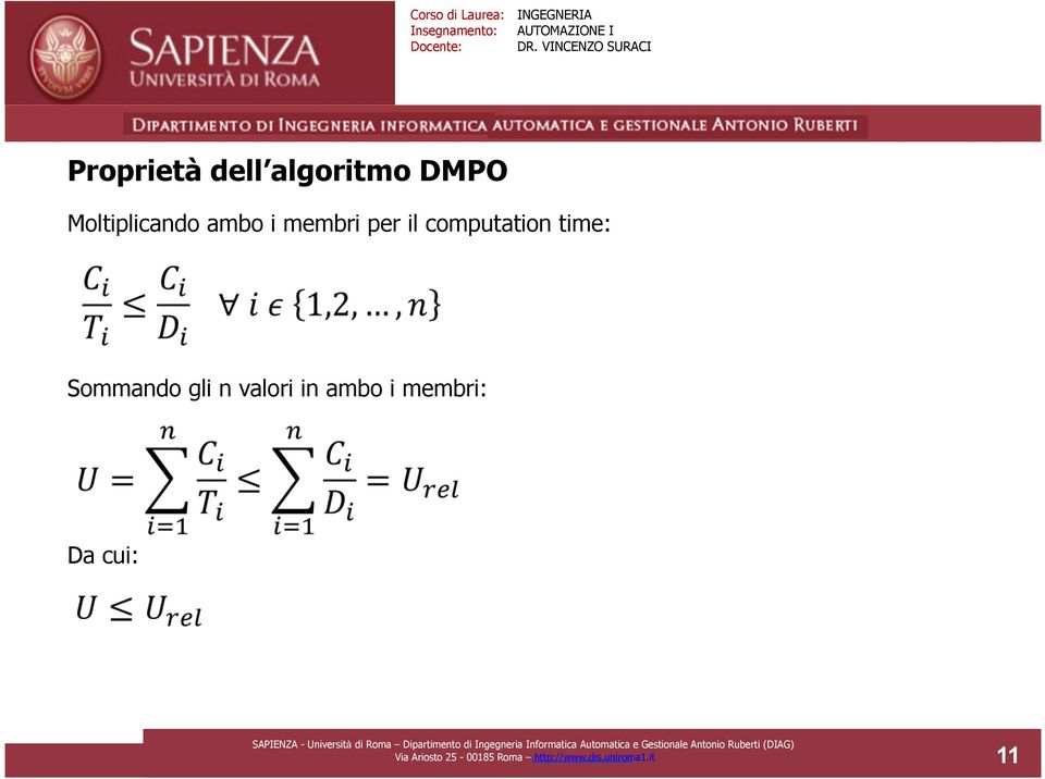 Sommando gli n valori in ambo i membri: Da