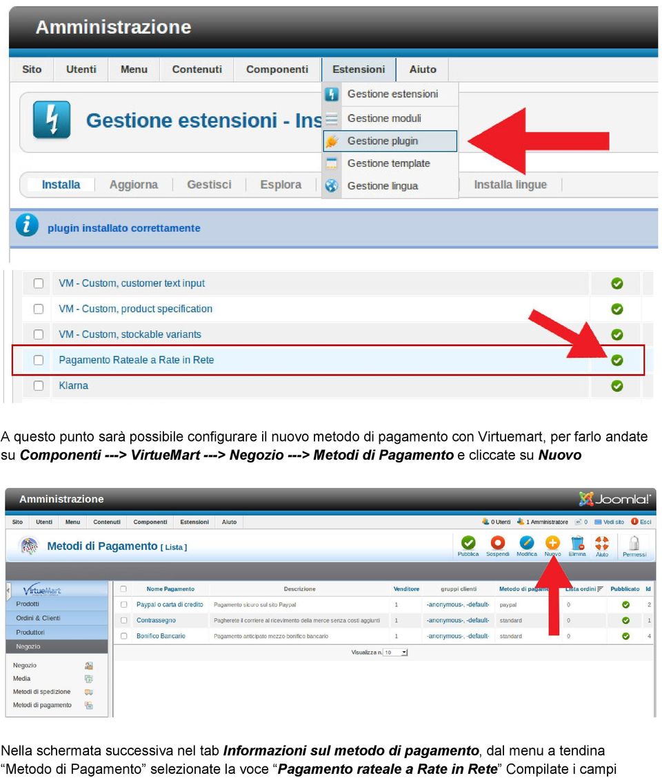 Nella schermata successiva nel tab Informazioni sul metodo di pagamento, dal menu a tendina