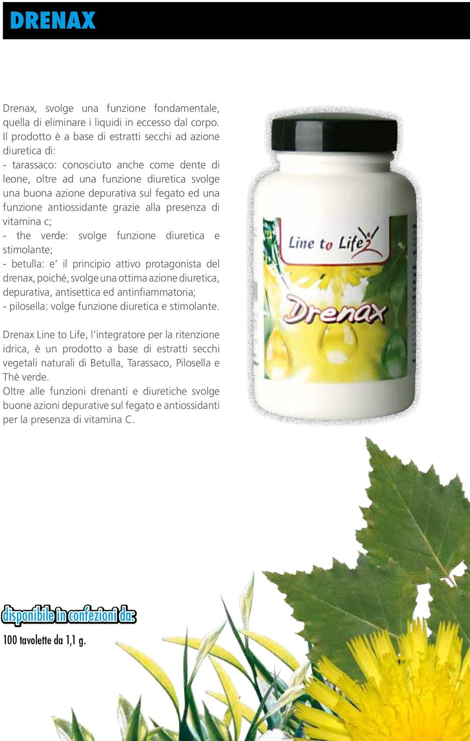 funzione antiossidante grazie alla presenza di vitamina c; - the verde: svolge funzione diuretica e stimolante; - betulla: e il principio attivo protagonista del drenax, poiché, svolge una ottima