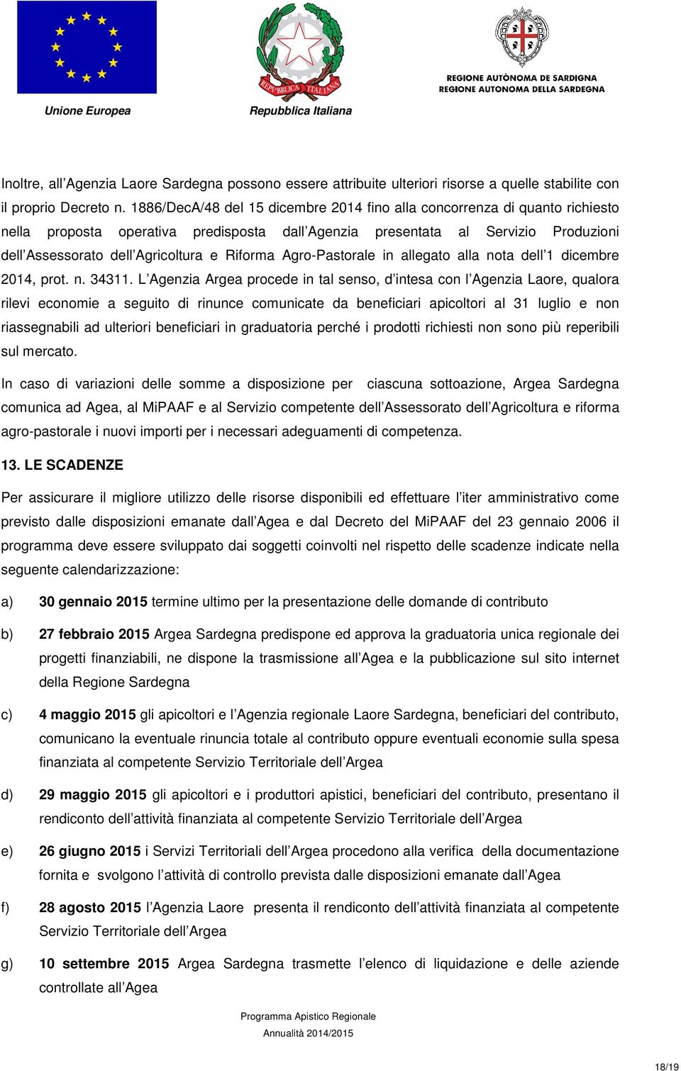 Riforma Agro-Pastorale in allegato alla nota dell 1 dicembre 2014, prot. n. 34311.