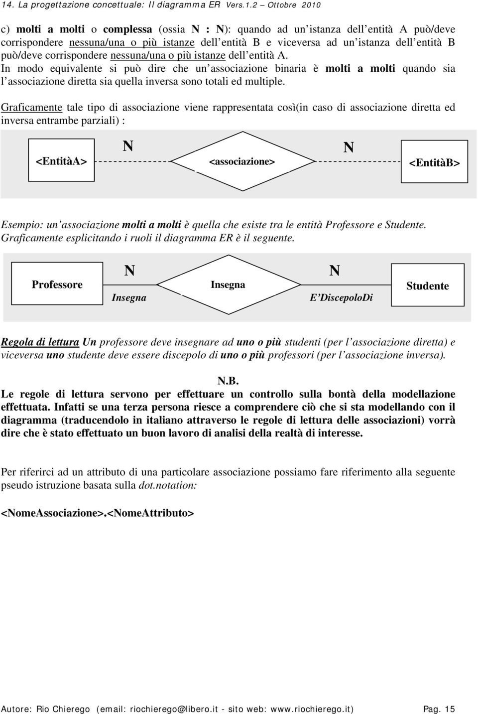 In modo equivalente si può dire che un associazione binaria è molti a molti quando sia l associazione diretta sia quella inversa sono totali ed multiple.