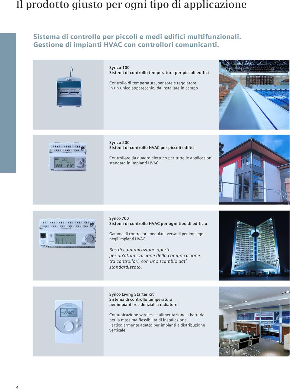 piccoli edifici Controllore da quadro elettrico per tutte le applicazioni standard in impianti HVAC Synco 700 Sistemi di controllo HVAC per ogni tipo di edificio Gamma di controllori modulari,