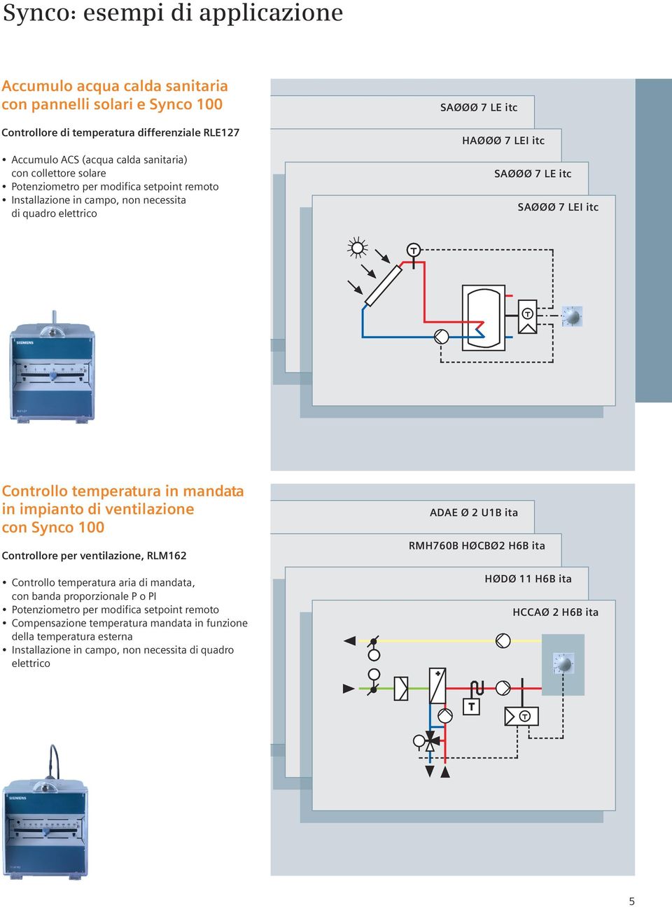 mandata in impianto di ventilazione con Synco 100 Controllore per ventilazione, RLM162 Controllo temperatura aria di mandata, con banda proporzionale P o PI Potenziometro per modifica setpoint