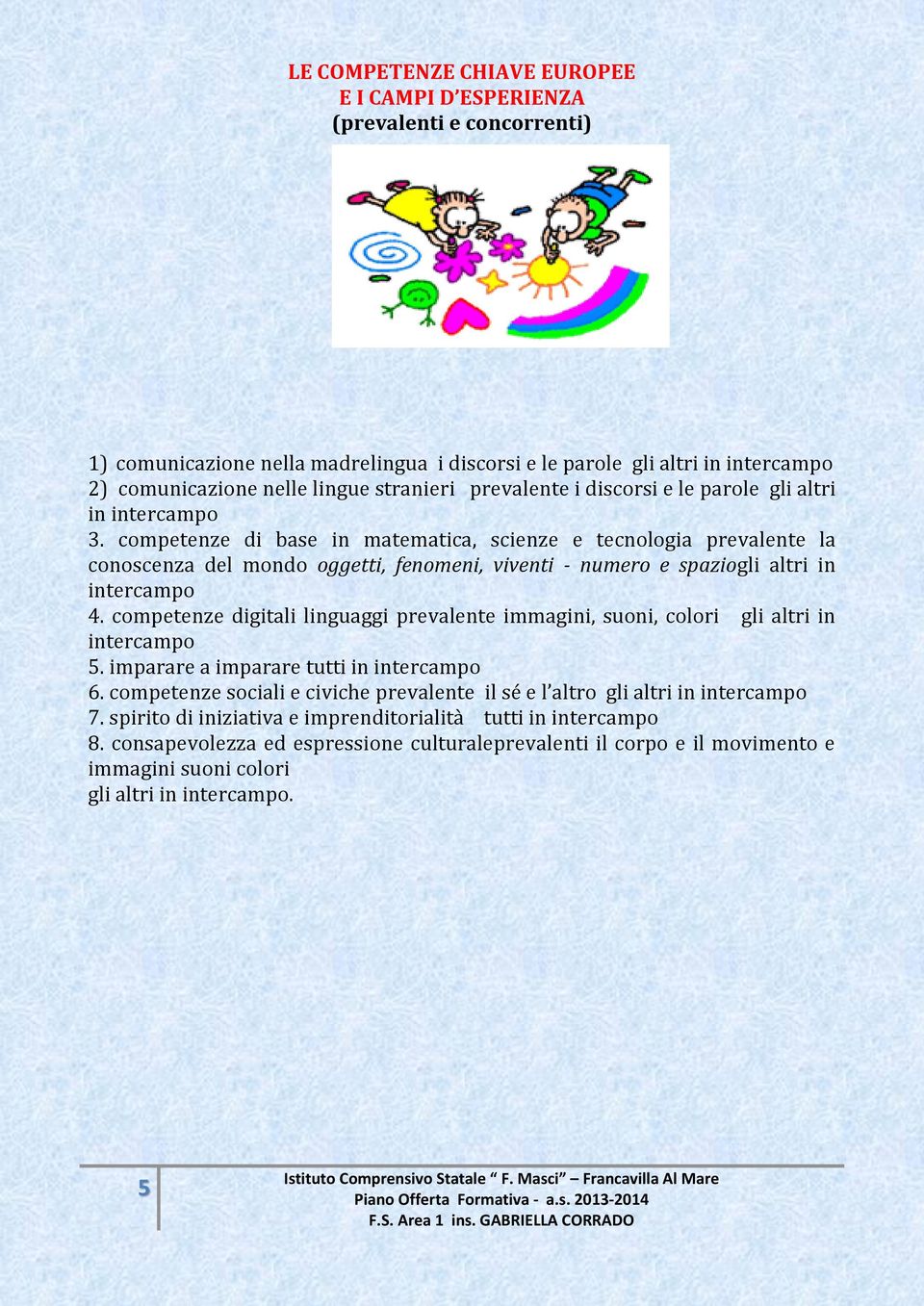 competenze di base in matematica, scienze e tecnologia prevalente la conoscenza del mondo oggetti, fenomeni, viventi - numero e spaziogli altri in intercampo 4.