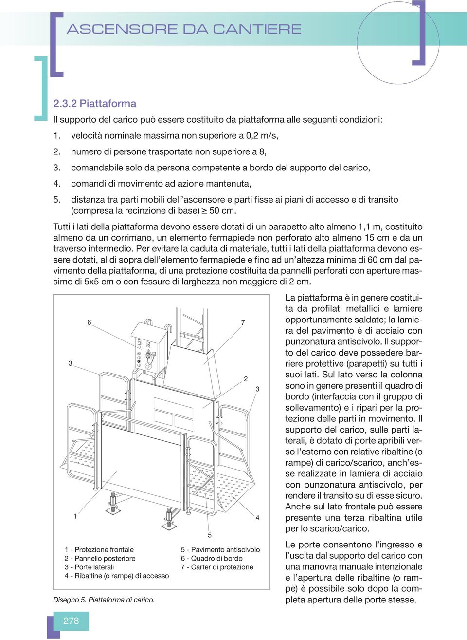 distanza tra parti mobili dell ascensore e parti fisse ai piani di accesso e di transito (compresa la recinzione di base) 50 cm.