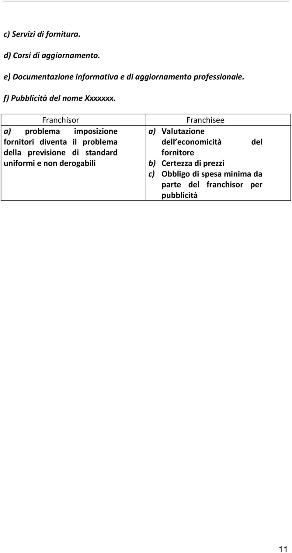 Franchisor a) problema imposizione fornitori diventa il problema della previsione di standard