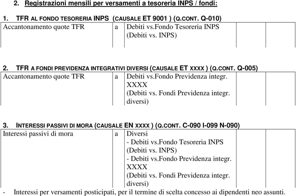 Fondi Previdenza integr. diversi) 3. INTERESSI PASSIVI DI MORA (CAUSALE EN XXXX ) (Q.CONT. C-090 I-099 N-090) Interessi passivi di mora a Diversi - - Debiti vs.