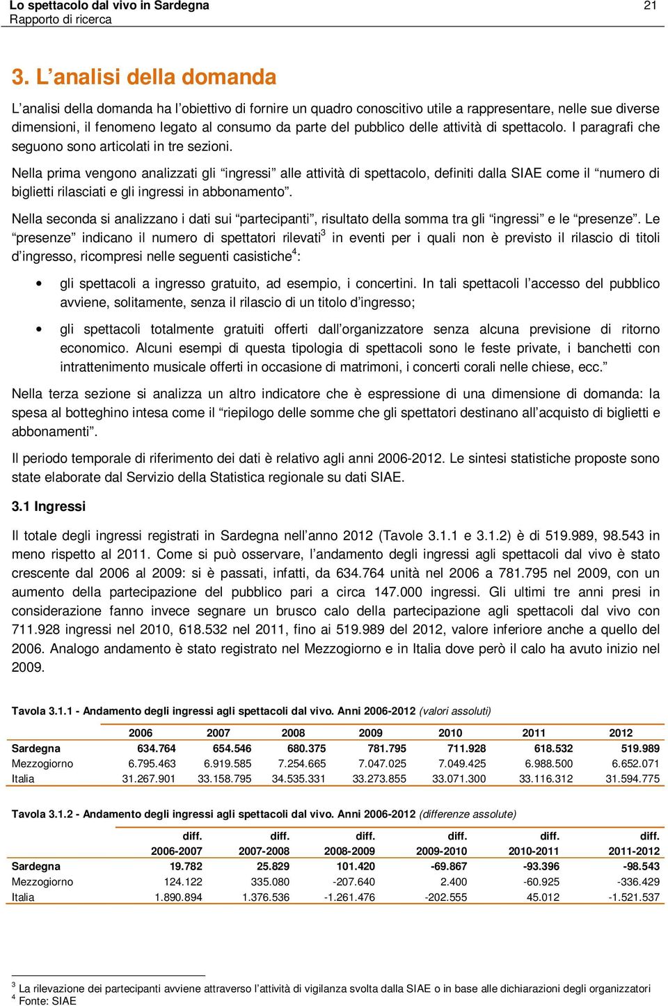 pubblico delle attività di spettacolo. I paragrafi che seguono sono articolati in tre sezioni.