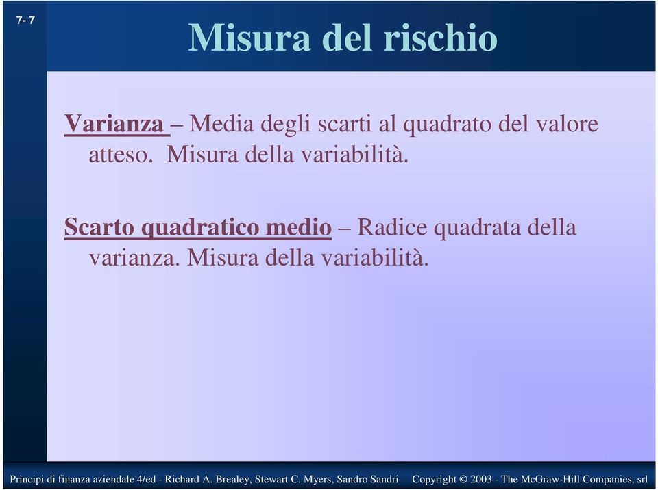 Misura della variabilità. Principi di finanza aziendale 4/ed - Richard A.