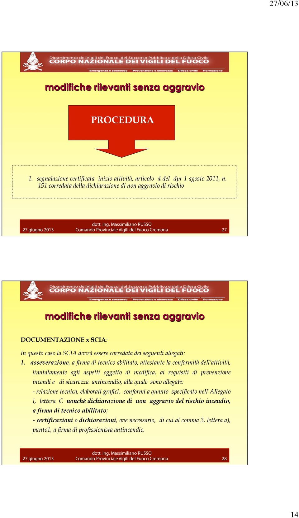 asseverazione, a firma di tecnico abilitato, attestante la conformità dell attività, limitatamente agli aspetti oggetto di modifica, ai requisiti di prevenzione incendi e di sicurezza antincendio,