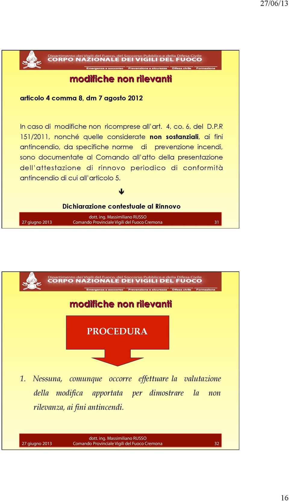 all atto della presentazione dell attestazione di rinnovo periodico di conformità antincendio di cui all articolo 5.