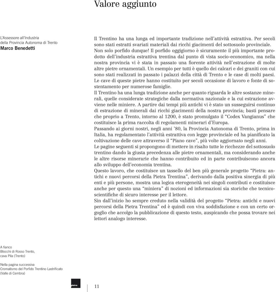 Il porfido oggigiorno è sicuramente il più importante prodotto dell industria estrattiva trentina dal punto di vista socio-economico, ma nella nostra provincia vi è stata in passato una fiorente