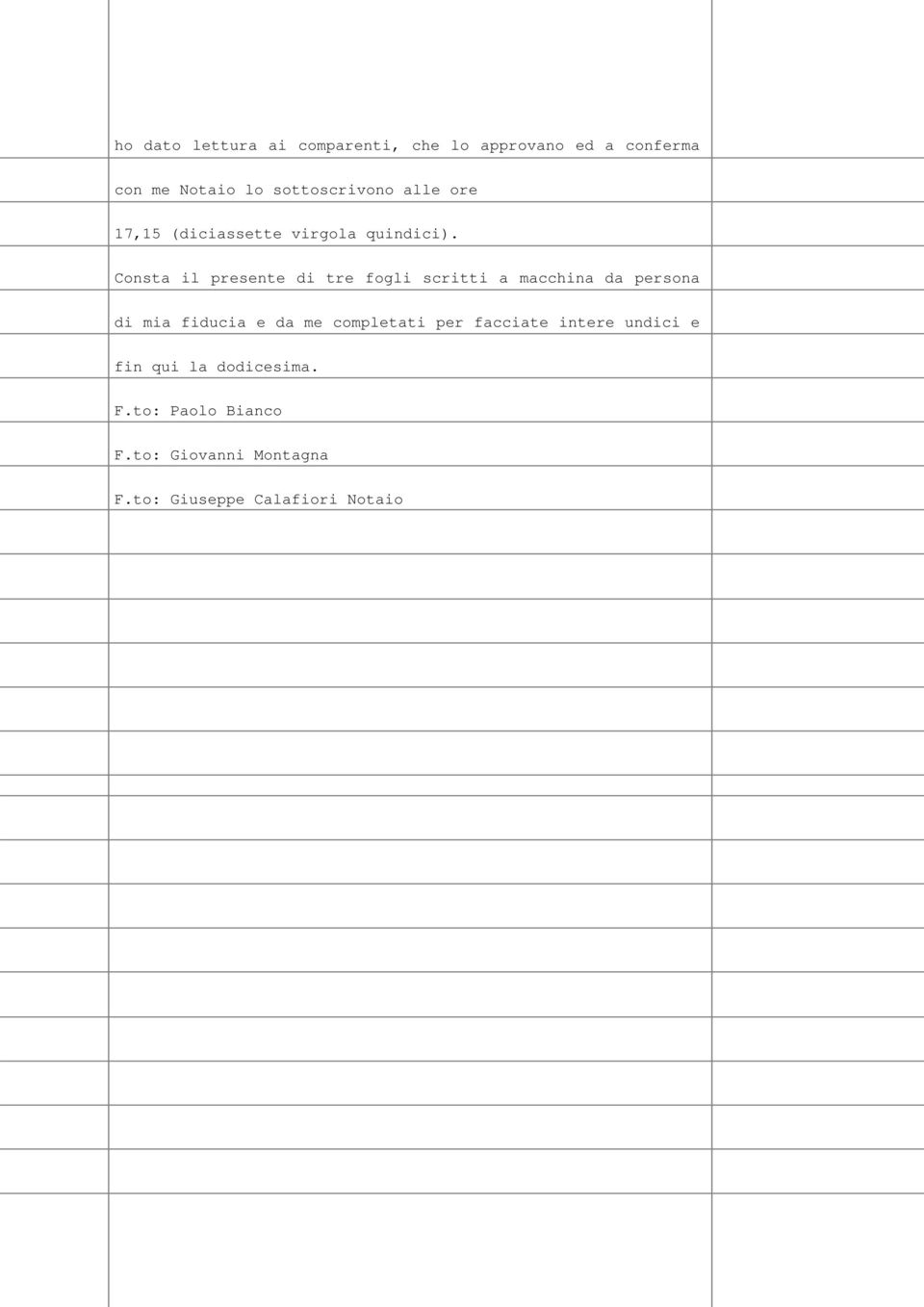 Consta il presente di tre fogli scritti a macchina da persona di mia fiducia e da me