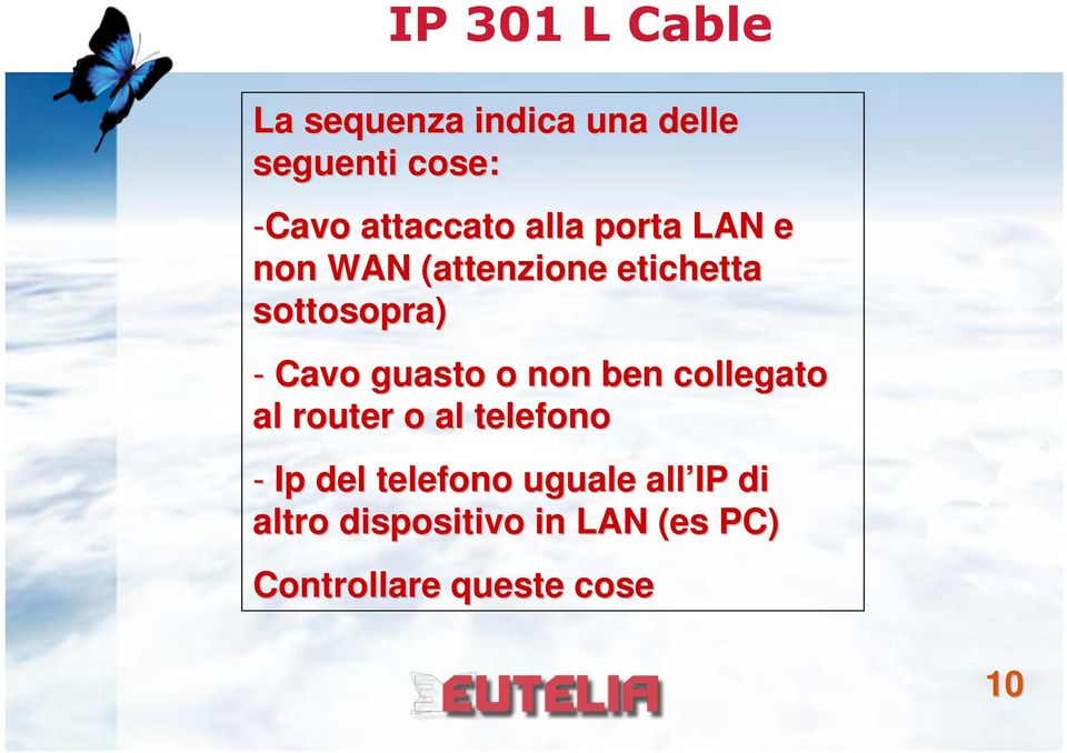 Cavo guasto o non ben collegato al router o al telefono - Ip del