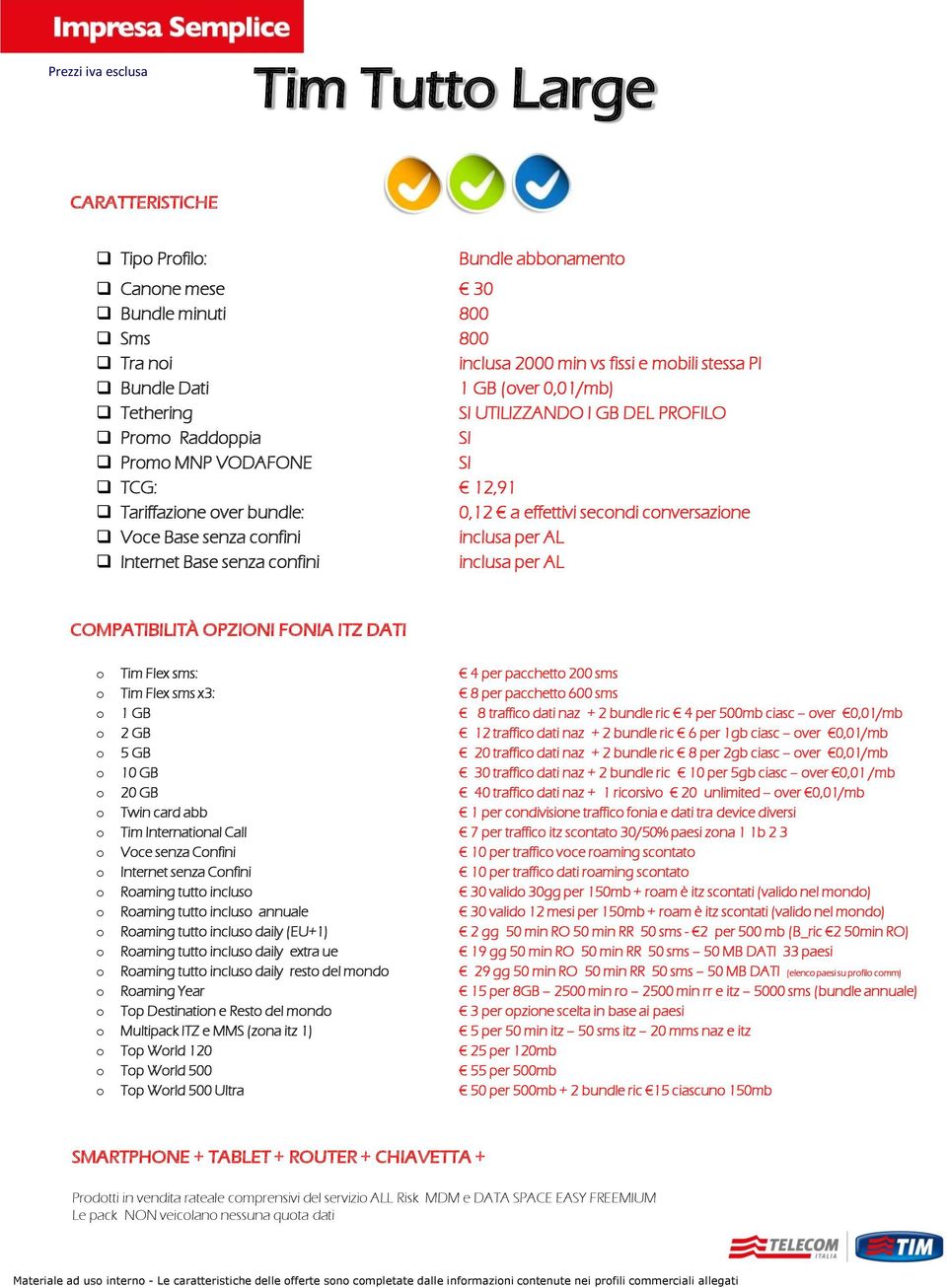 confini COMPATIBILITÀ OPZIONI FONIA ITZ DATI o Tim Flex sms: 4 per pacchetto 200 sms o Tim Flex sms x3: 8 per pacchetto 600 sms o 1 GB 8 traffico dati naz + 2 bundle ric 4 per 500mb ciasc over